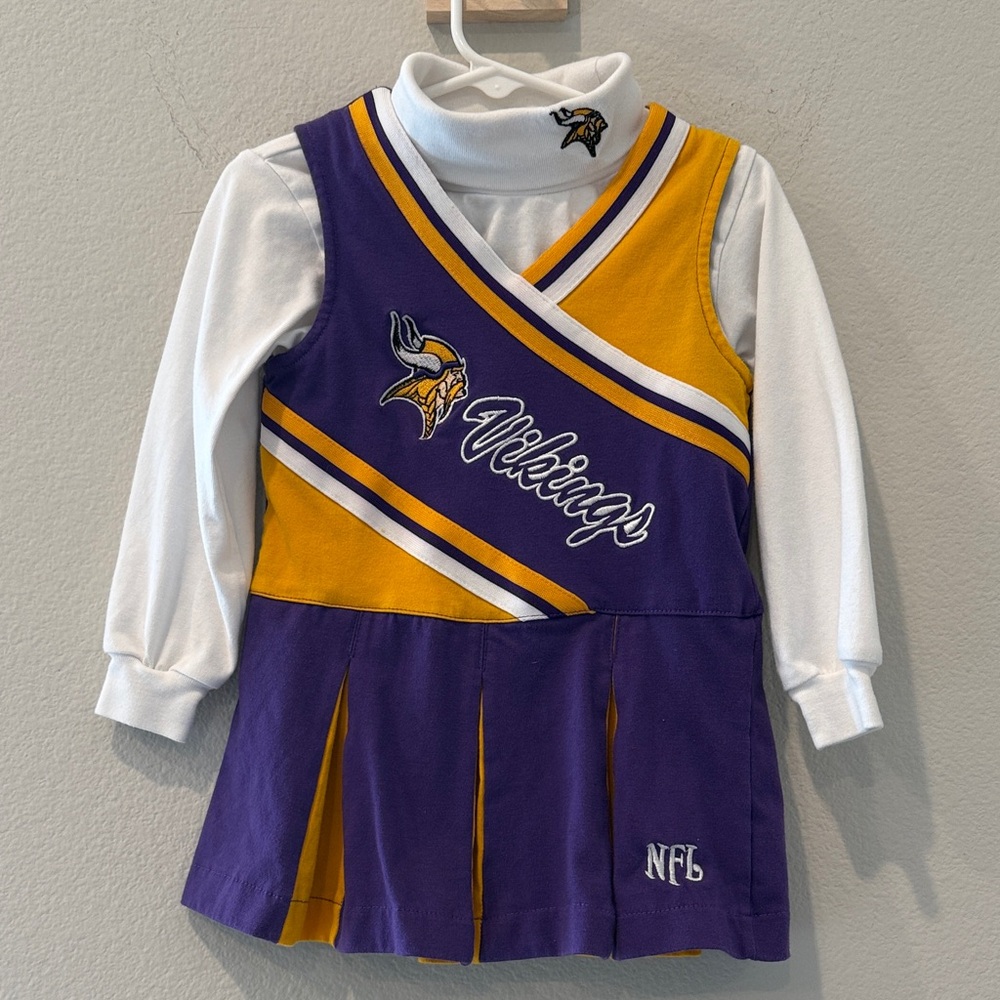 Minnesota Vikings Toddler Kids Cheerleader Dress - Purple and Gold Turtleneck 3T